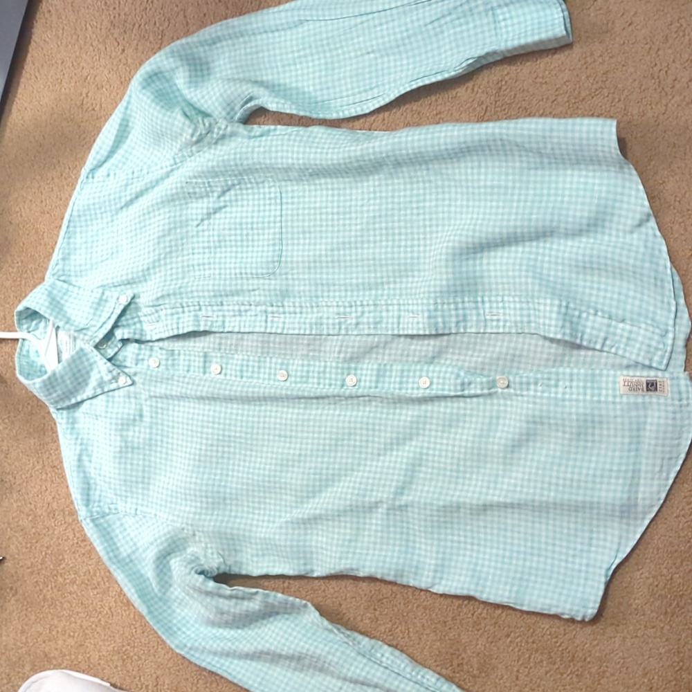 Brooks Brothers green gingham sports shirt in linen (small)